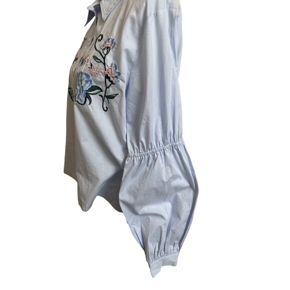 NEW Sanctuary Anthropologie Women's S Blue Button Down Shirt Floral Embroidery - Picture 6 of 8